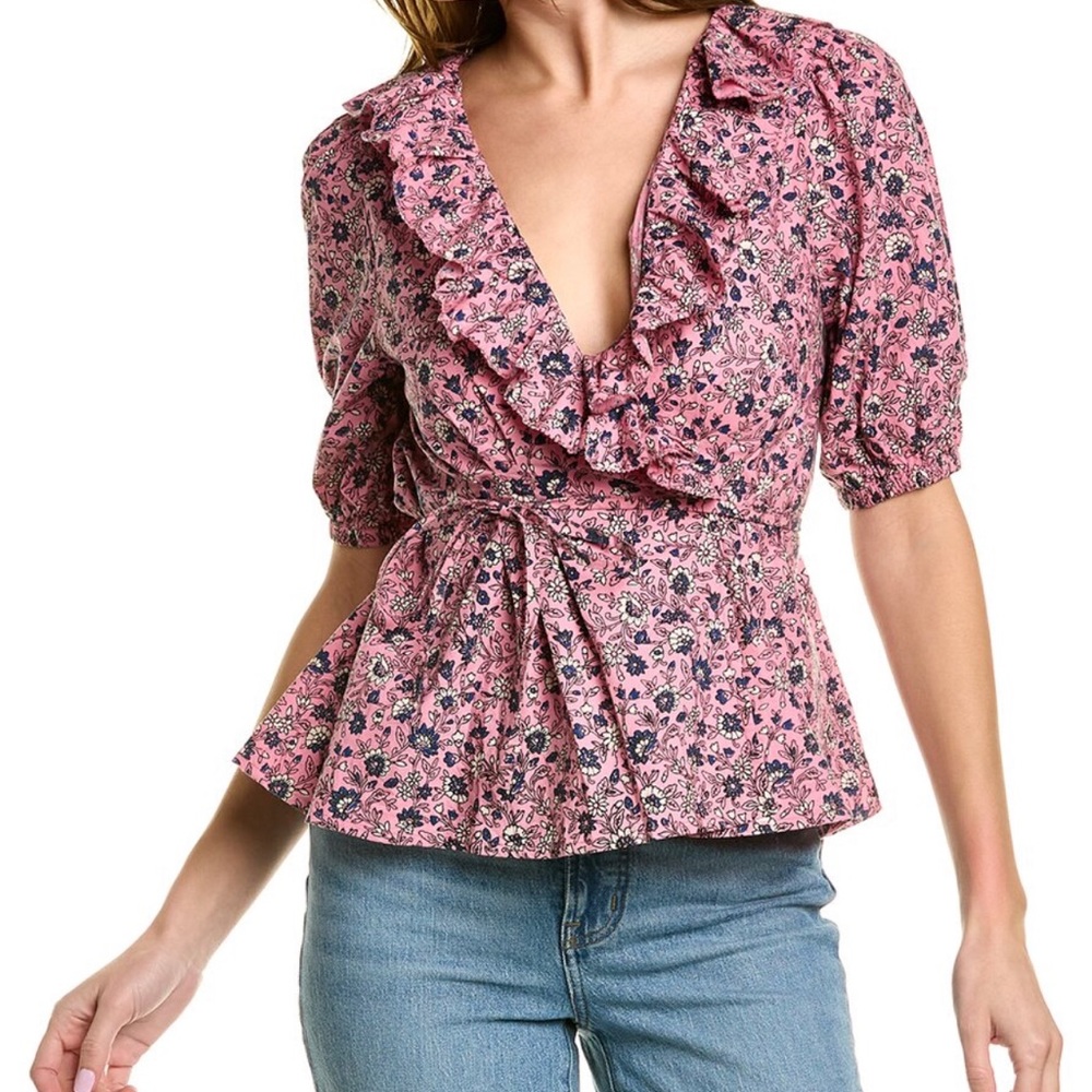 Roller Rabbit NWOT wrap top. Blue and navy floral, size small.